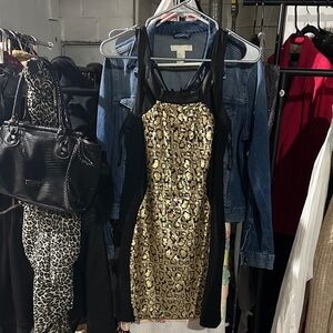 bebe Gold and Black Mini Dress